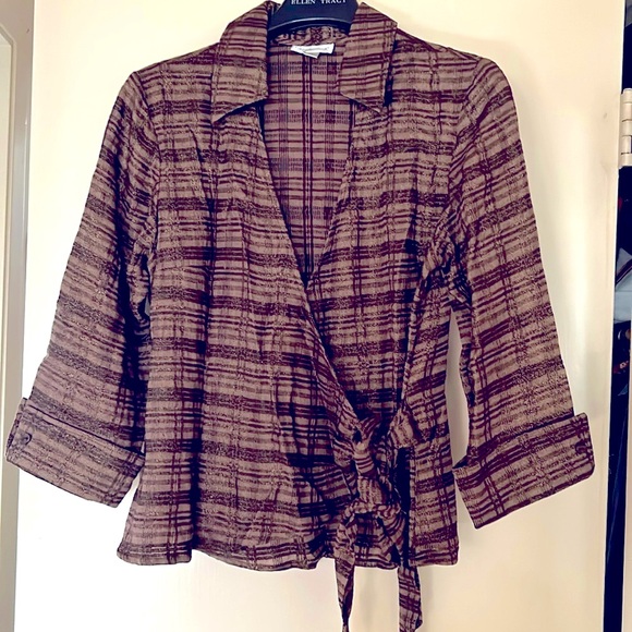 Coldwater Creek Tops - NWOT.  Coldwater Creek brown shimmer striped linen blend summer evening blouse.
